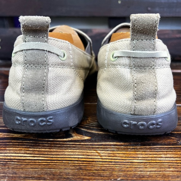 CROCS Walu Slip-On Loafers Khaki/Brown Canvas Slip On Boat Shoes - Picture 6 of 11